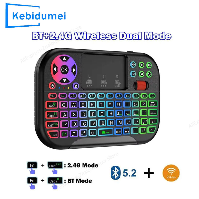 KEBIDUMEI Wireless Mini Keyboard With Touchpad Scroll Wheel 2.4G BT5.2 Dual Mode