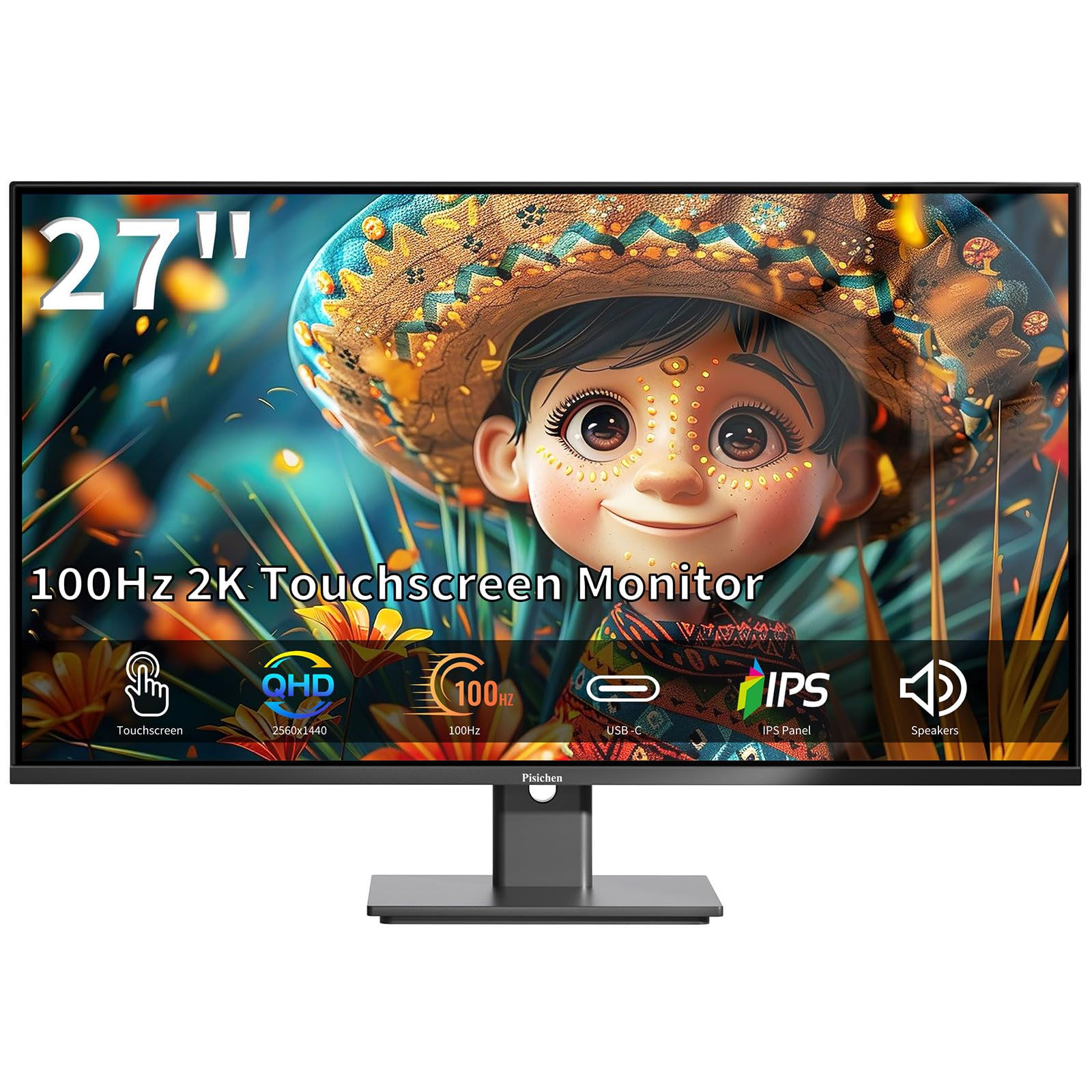 Pisichen Touchscreen Monitor 27 Inch 2K 100Hz Gaming Monitor QHD 2560x1440 IPS P