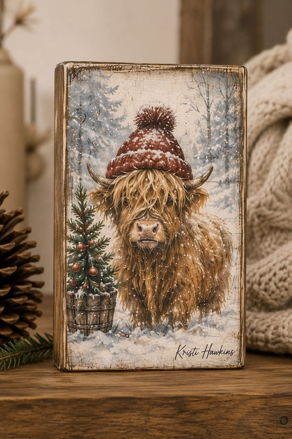 Thumbnail: Highland Cow Christmas Wooden Shelf Sitters