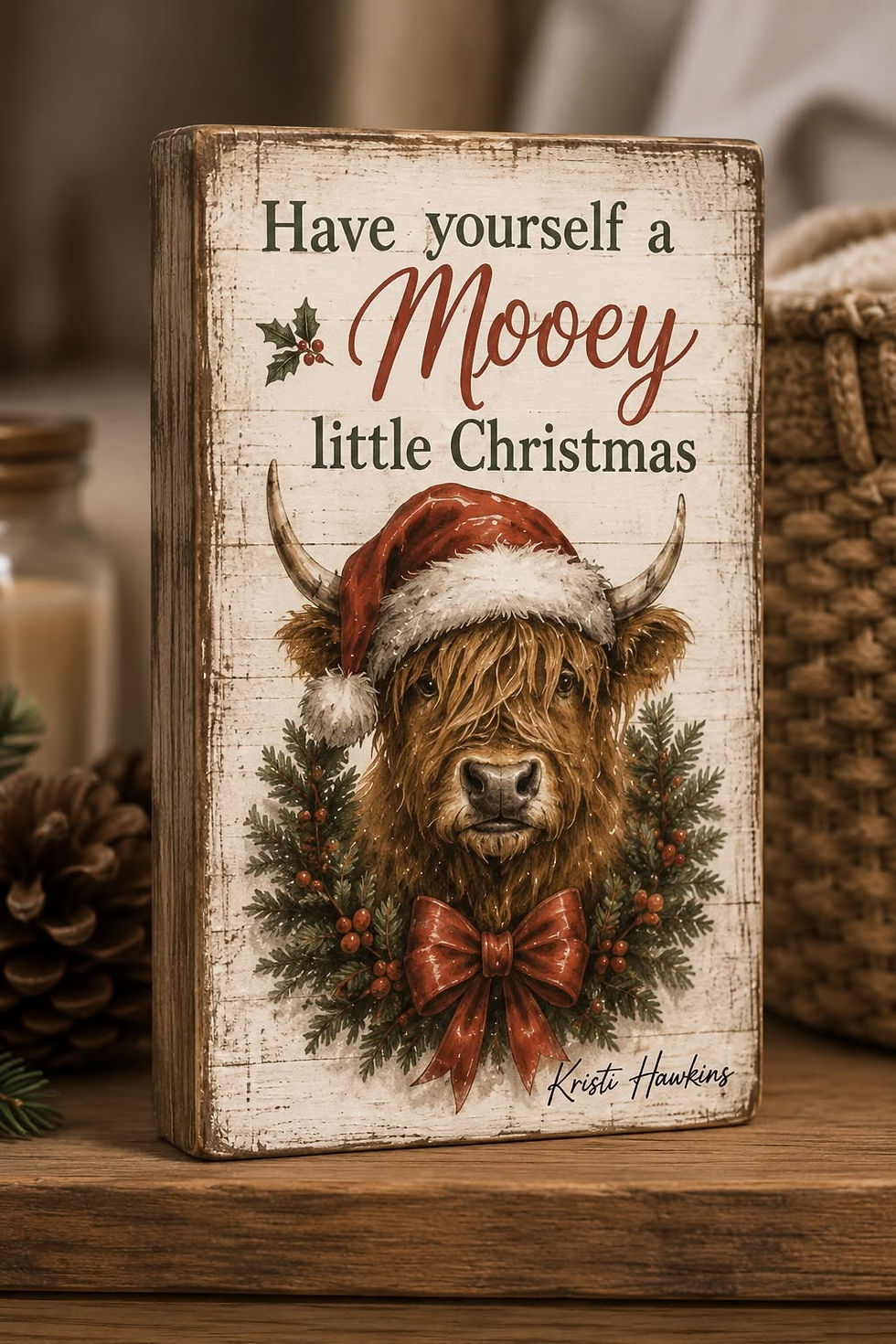 Thumbnail: Highland Cow Christmas Wooden Shelf Sitters