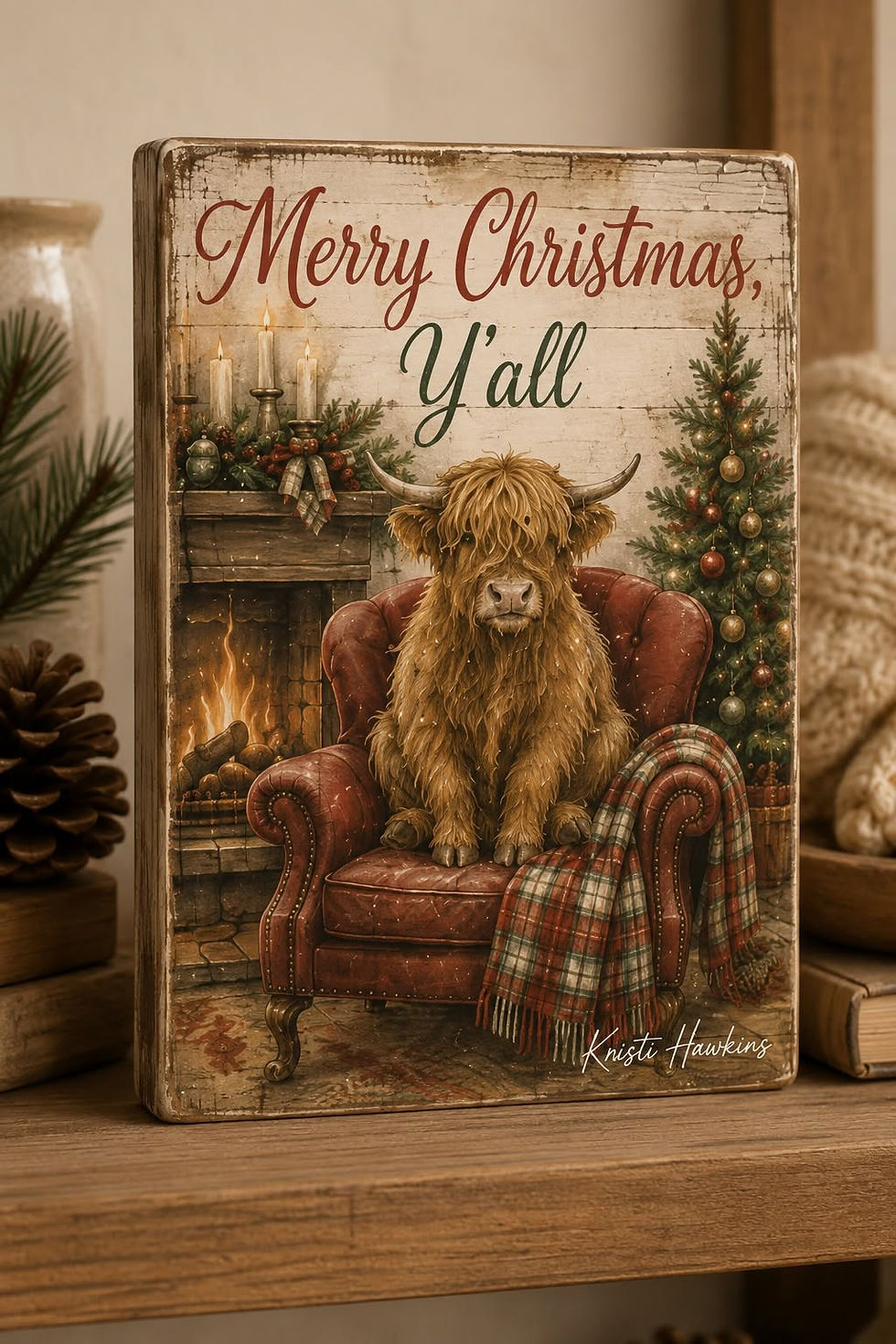 Thumbnail: Highland Cow Christmas Wooden Shelf Sitters