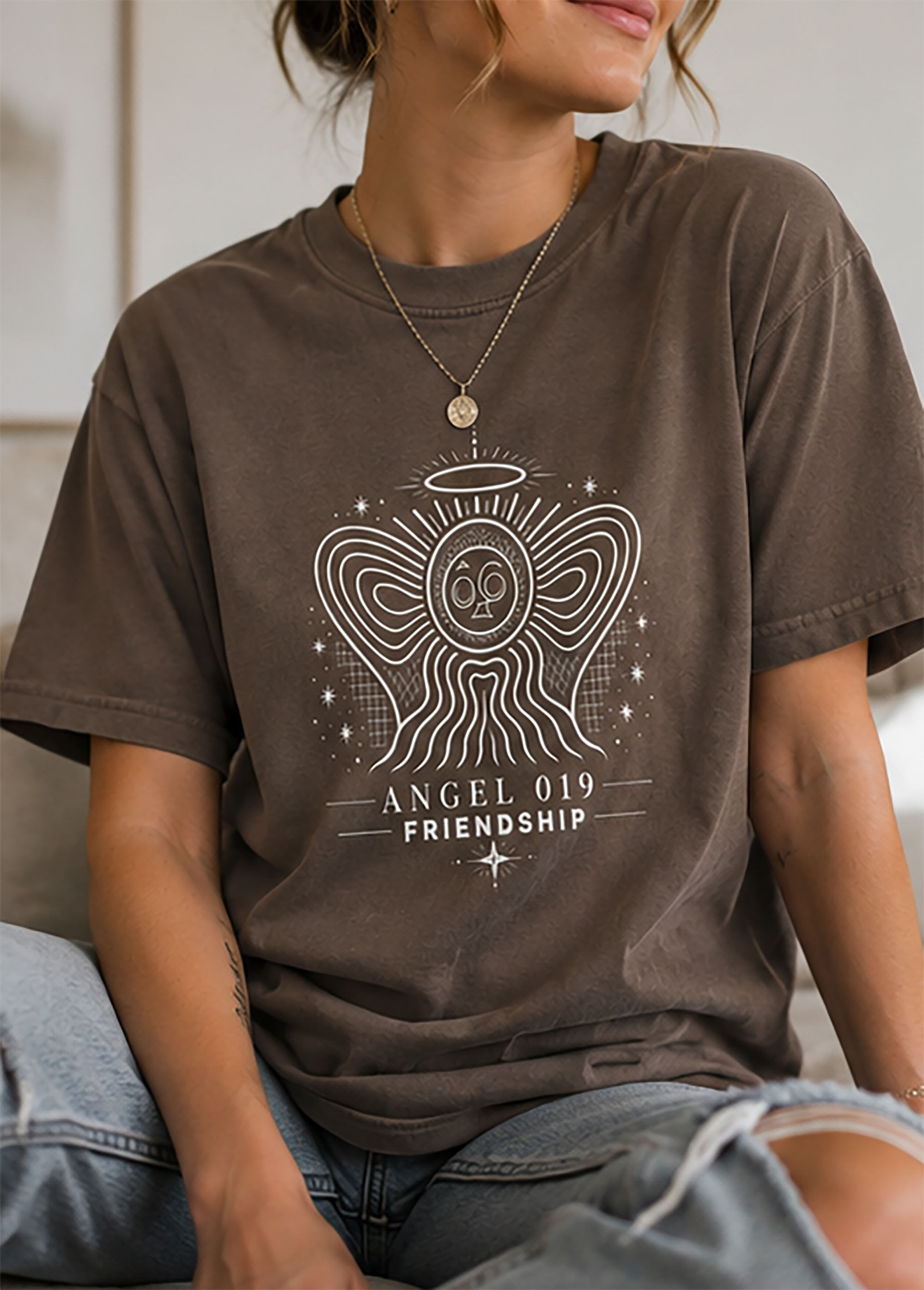Angel 019 Friendship T-Shirt | Minimalist Angel Graphic  (Comfort Colors 1717)