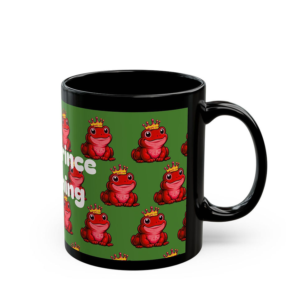 Thumbnail: Frog Prince Dreaming Mug | Black Ceramic Coffee Cup (11oz or 15oz)