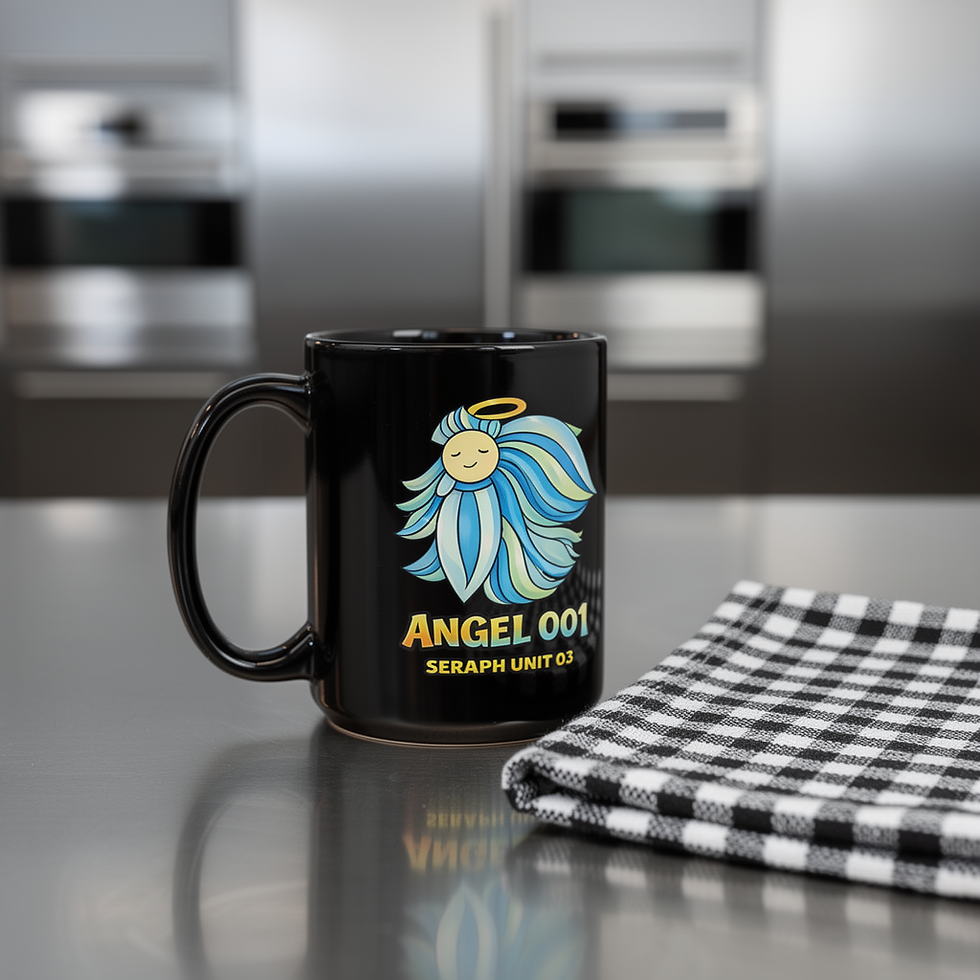 Thumbnail: black glossy mug with angel 001 seraph unit 03