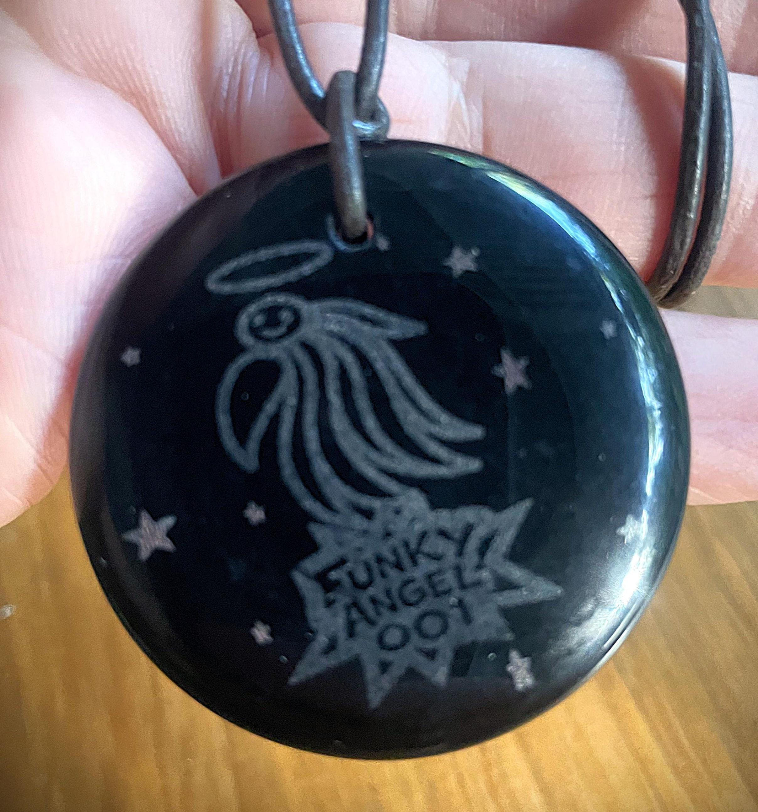 Obsidian Angel Pendant Necklace with Funky Angel 001 design