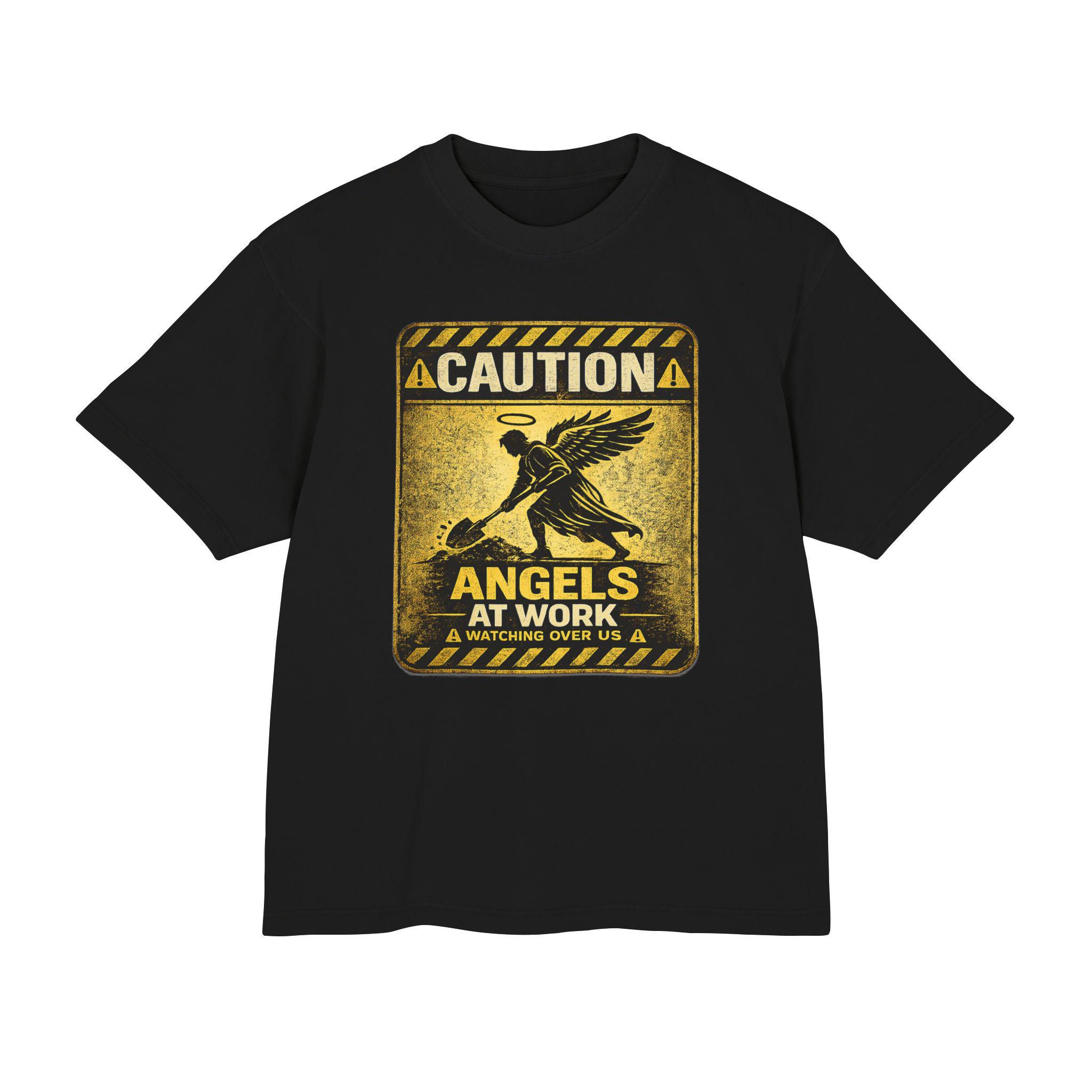 Caution Angels At Work sign T-Shirt | Distressed Vintage Safety Graphic