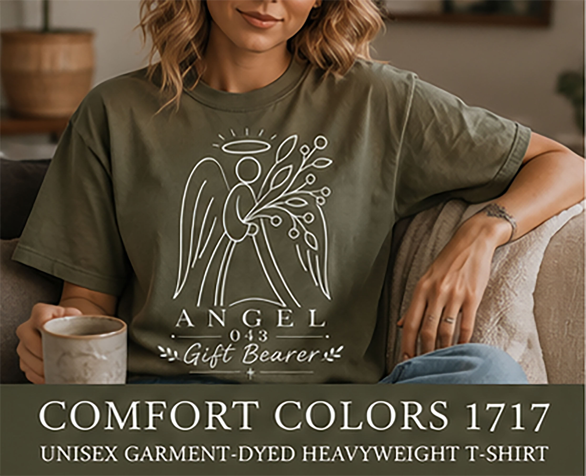 Angel Gift Bearer T-Shirt | Minimalist Celestial Line Art Tee | Comfort Colors 