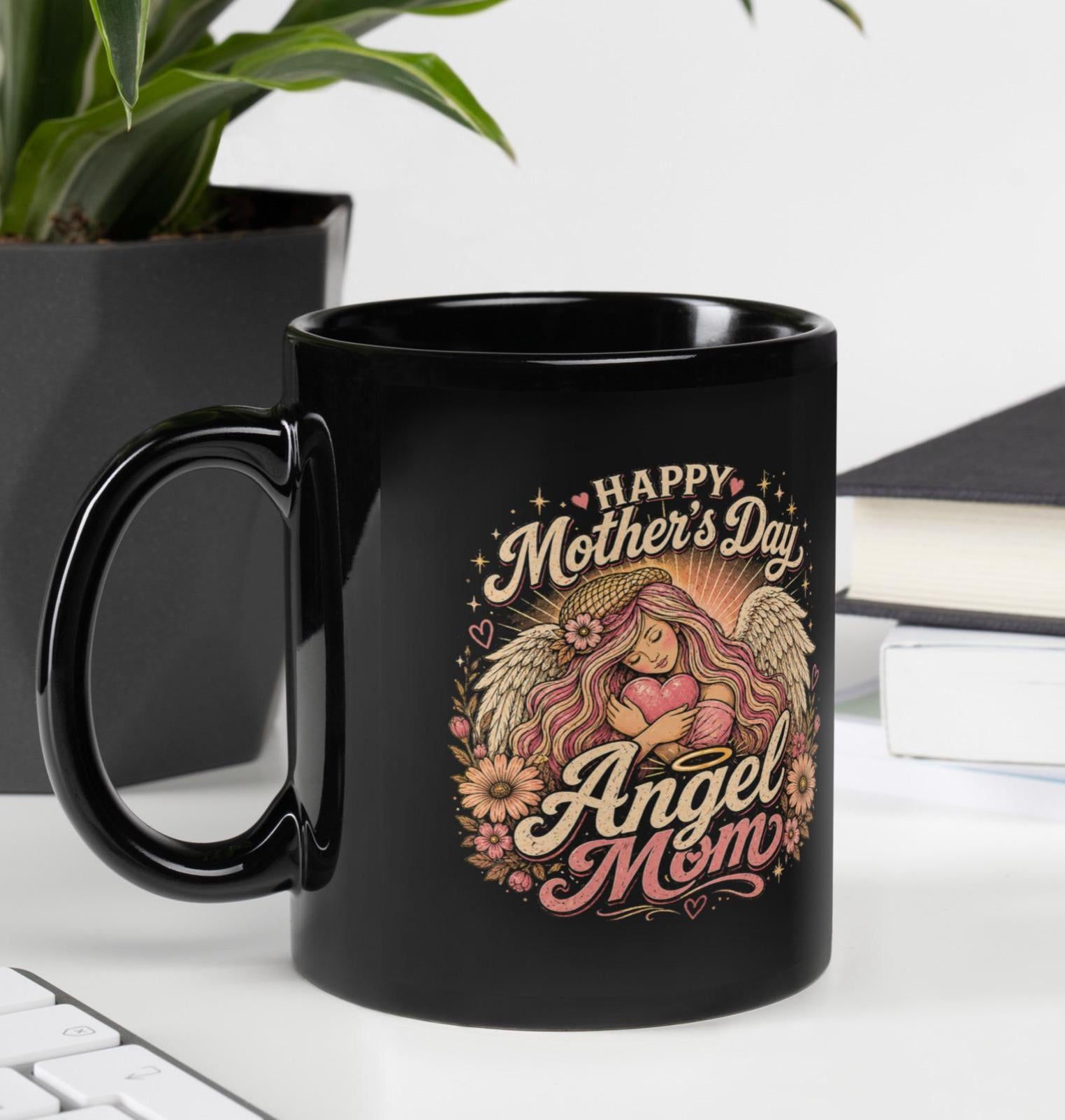 Black Glossy Mug Happy Mother's Day Angel Mom design