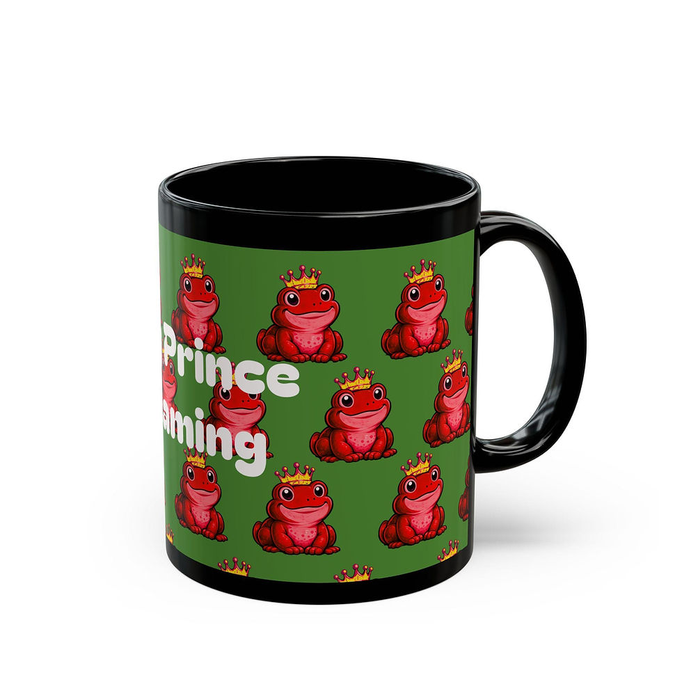 Thumbnail: Frog Prince Dreaming Mug | Black Ceramic Coffee Cup (11oz or 15oz)