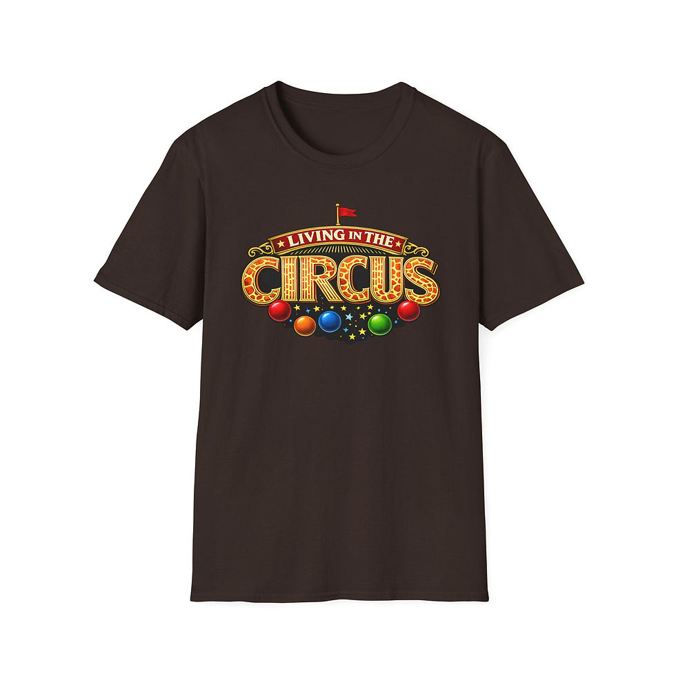 Thumbnail: Living in the Circus T-Shirt | Retro Carnival Sign, Colorful Marquee Lights