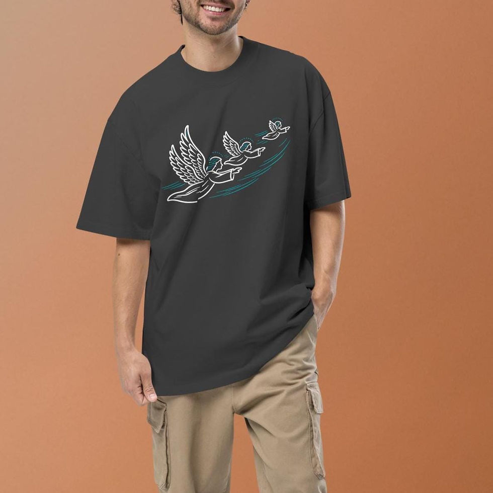 Thumbnail: three angels on a wall oversized faded tee