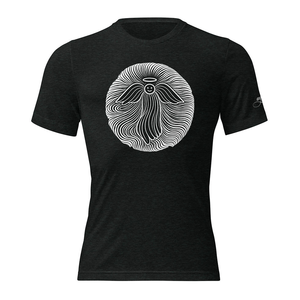 Thumbnail: black and white angel design on black tee