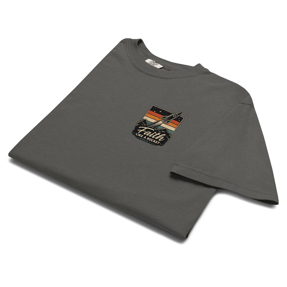 Thumbnail: Rocket Design Sunset Faith Bible Verse Pocket Emblem T-Shirt