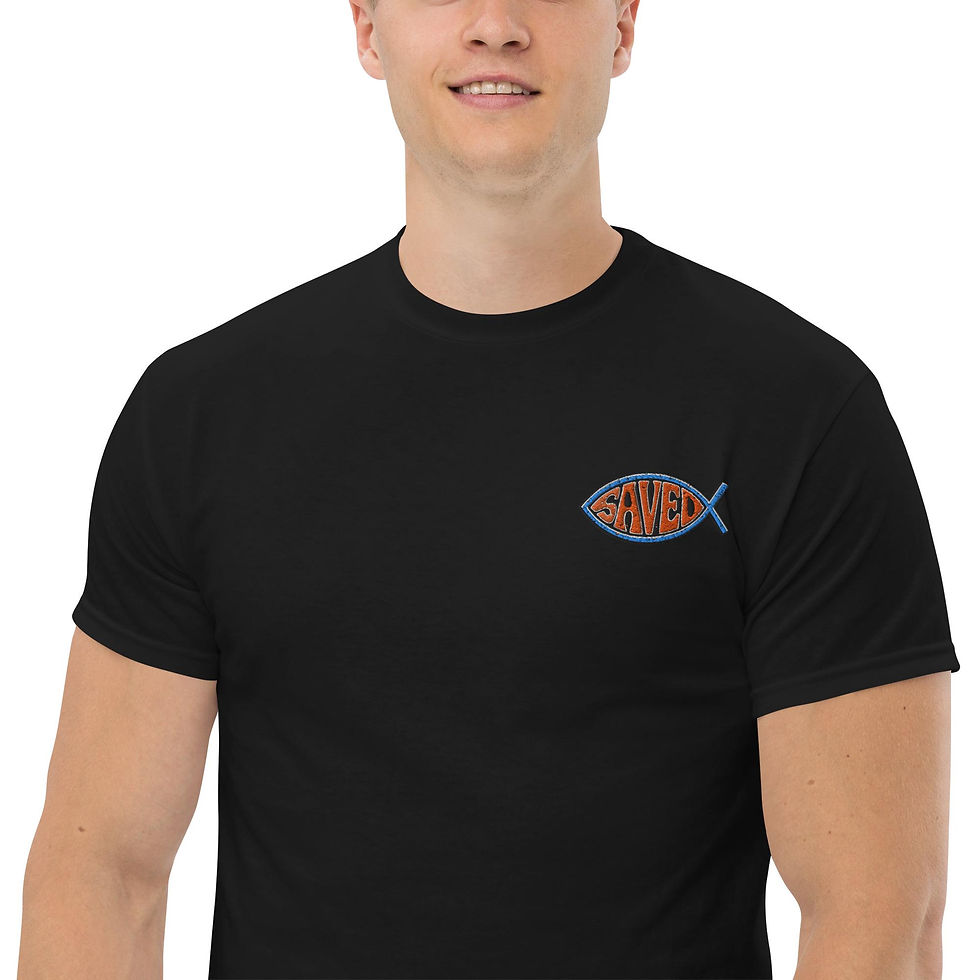 Thumbnail: SAVED Jesus Fish embroidered pocket design Unisex classic tee