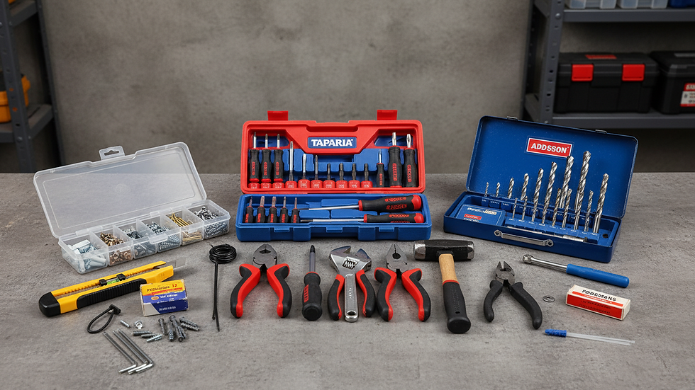 Eye-level view of a Taparia screwdriver set with multiple sizes and types