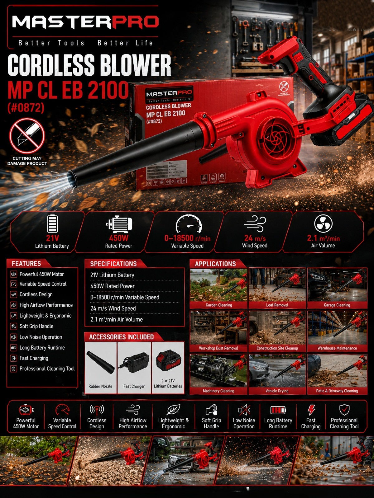 MasterPro MP CL EB 2100 21V Cordless Air Blower | KITTCO