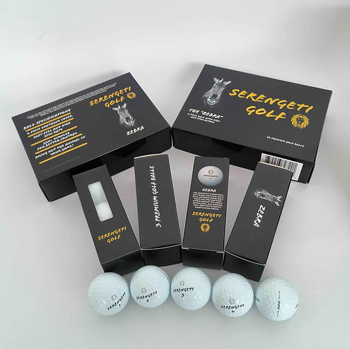 Serengeti Golf premium golf balls in black packaging with lion logo