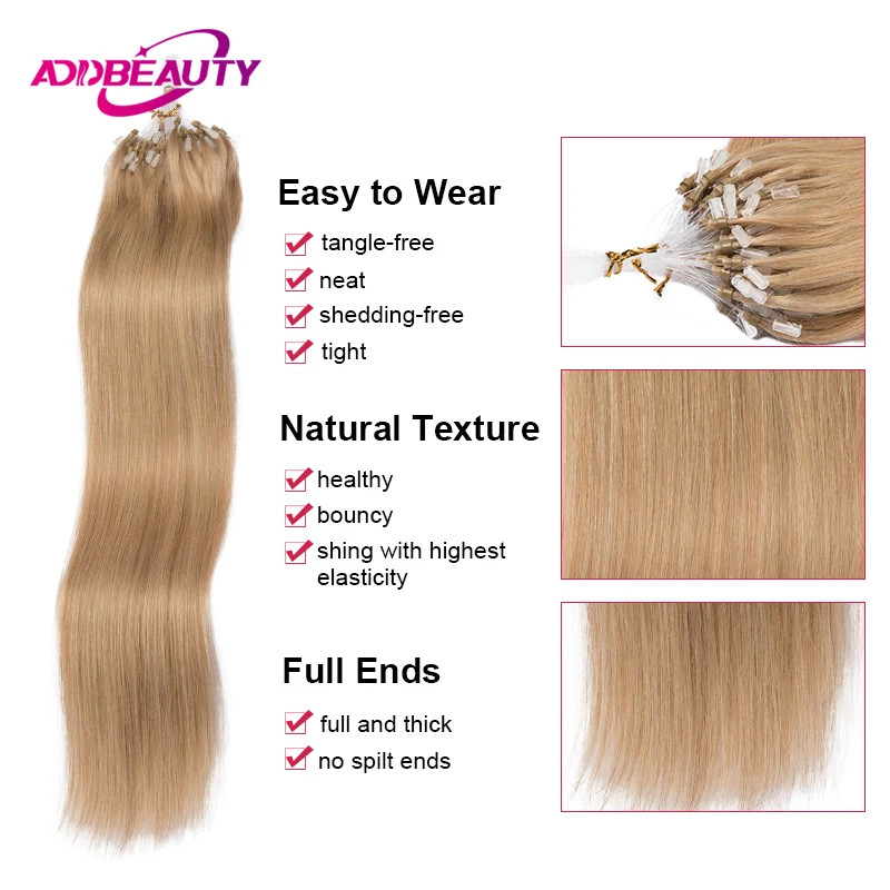 Thumbnail: Micro Loop Hair Extension Human Hair Straight Brazilian Remy Hair Extensions for