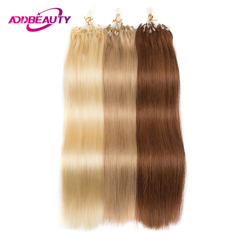 Thumbnail: Micro Loop Hair Extension Human Hair Straight Brazilian Remy Hair Extensions for