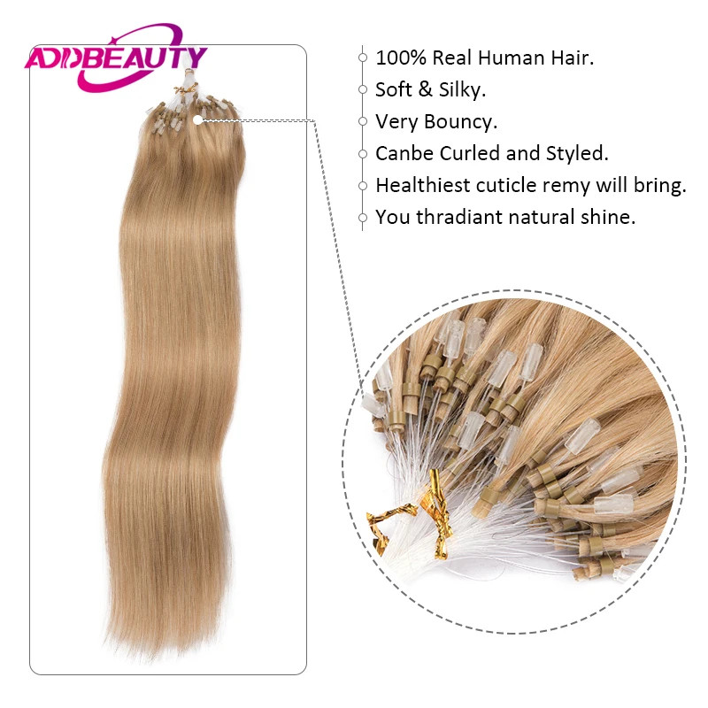 Thumbnail: Micro Loop Hair Extension Human Hair Straight Brazilian Remy Hair Extensions for