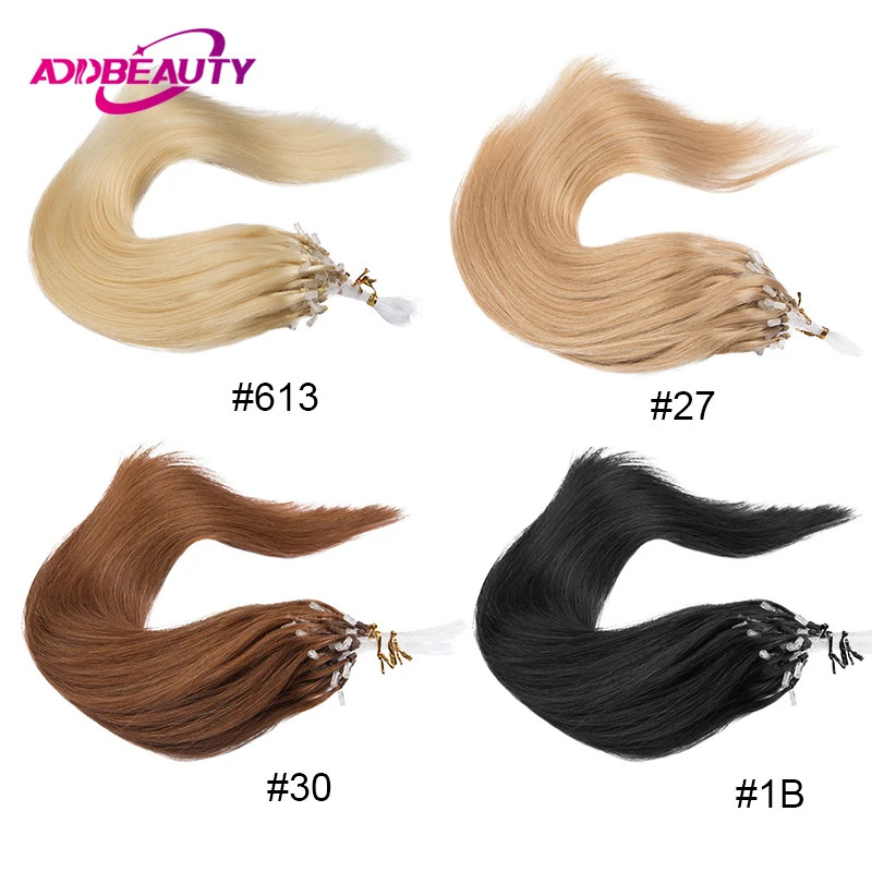 Thumbnail: Micro Loop Hair Extension Human Hair Straight Brazilian Remy Hair Extensions for