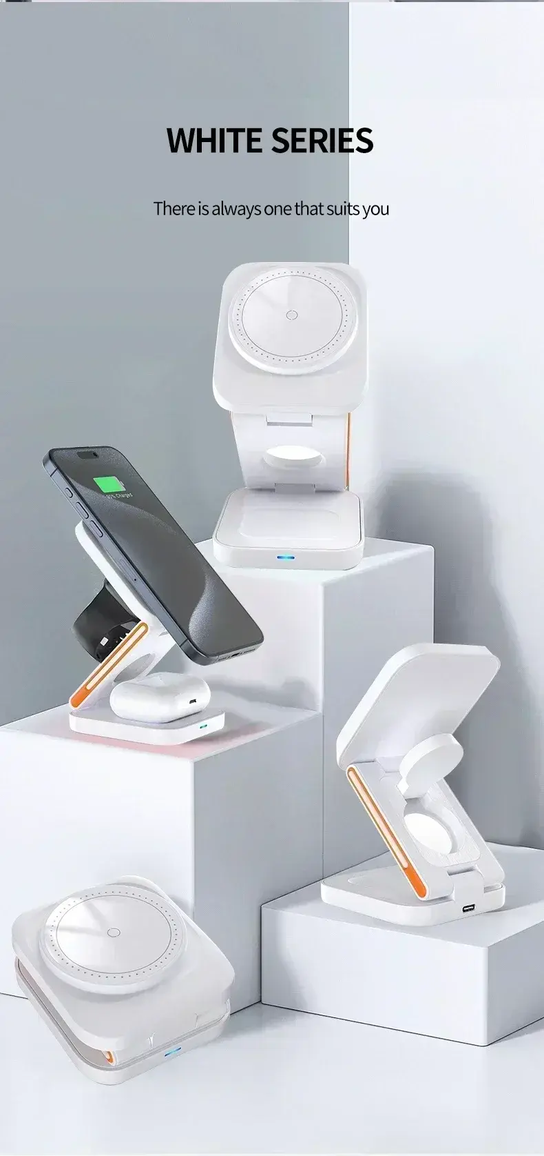 Thumbnail: 3 in 1 Foldable Magnetic Wireless Charger Stand 100W Fast Charging Station 