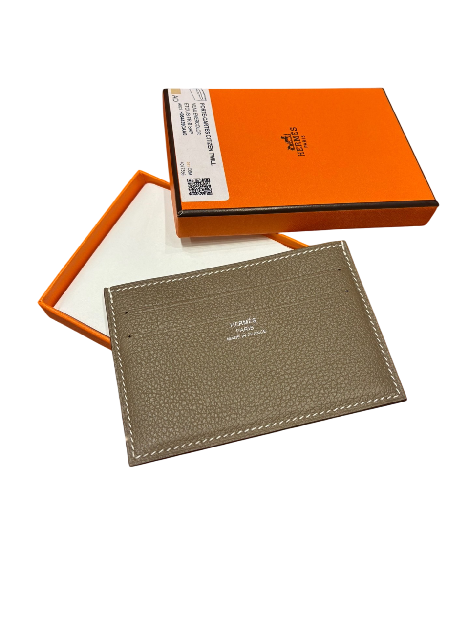 Hermès cardholder evercolor twill Etoupe brand new full set