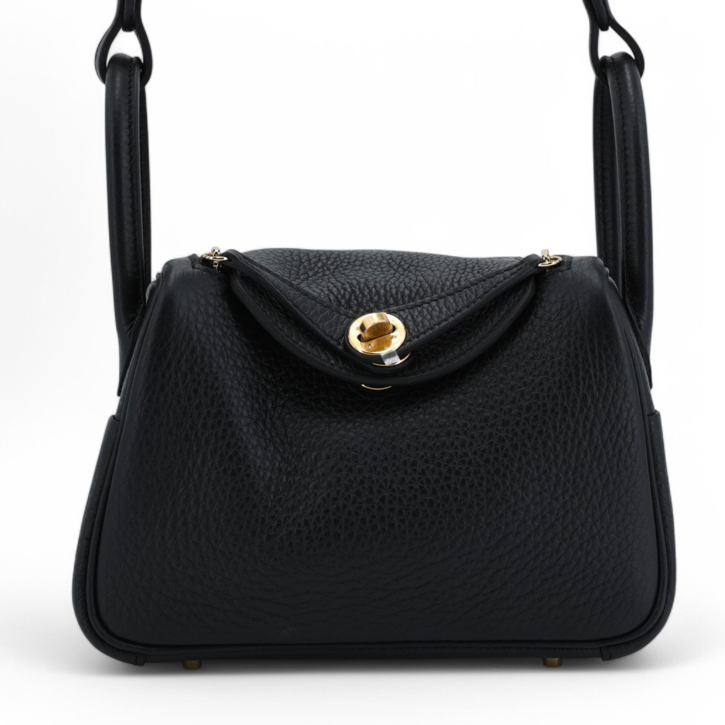 Hermès Mini Lindy Black Clemence Gold Hardware