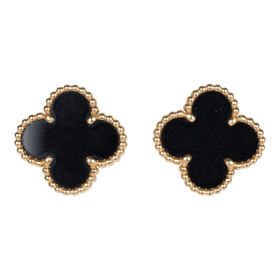 Vintage Alhambra Onyx Earrings 18K Gold