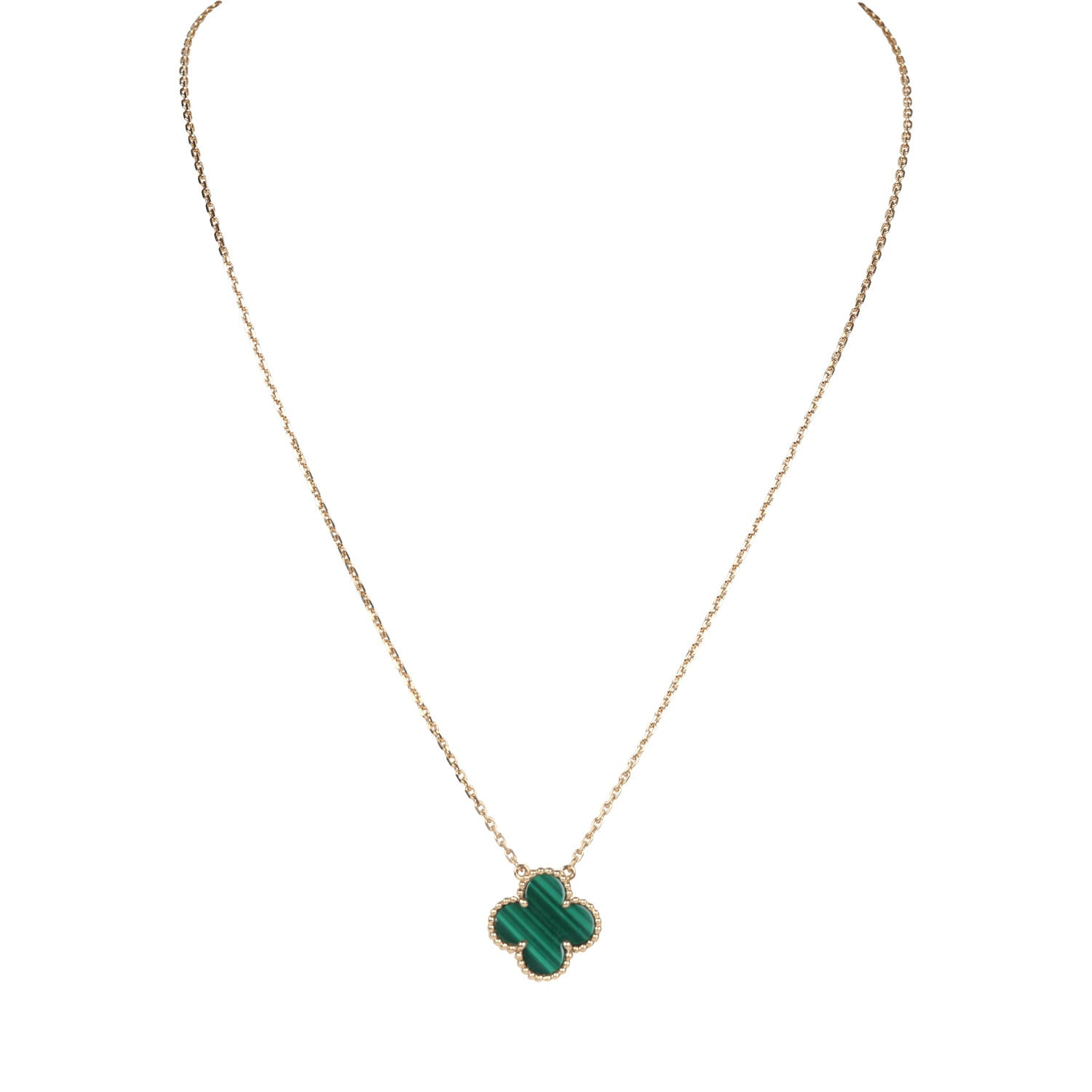 Vintage Alhambra Motif Pendant Necklace Malachite 18K Yellow Gold