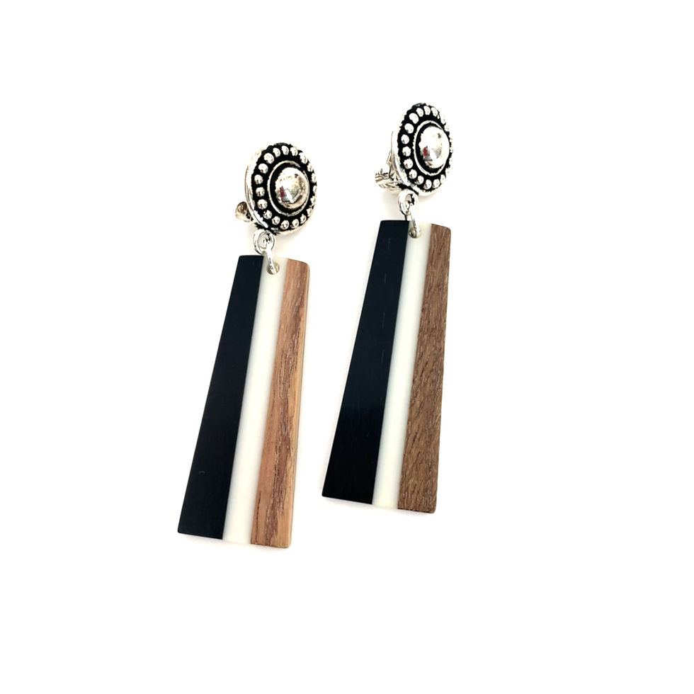 Thumbnail: Black, brown, and white striped clip-on earrings