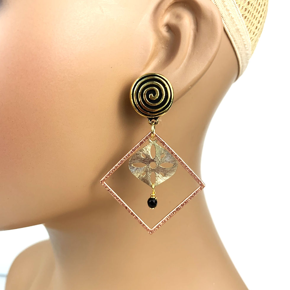 Thumbnail: Gold and black spiral clip-on earring with crystal drop