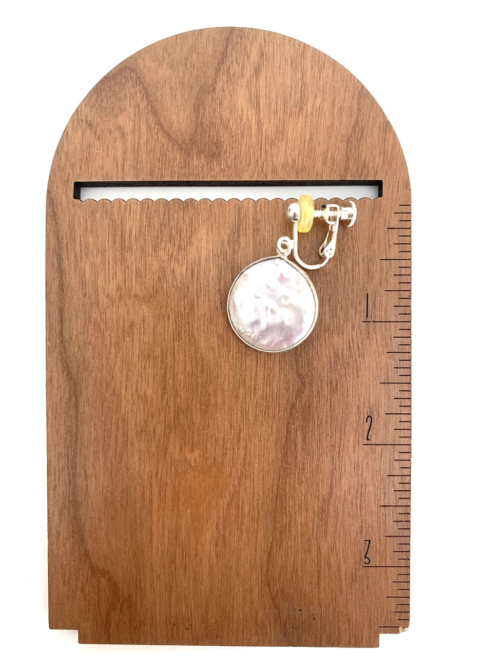 Thumbnail: White and purple enameled clip on earring