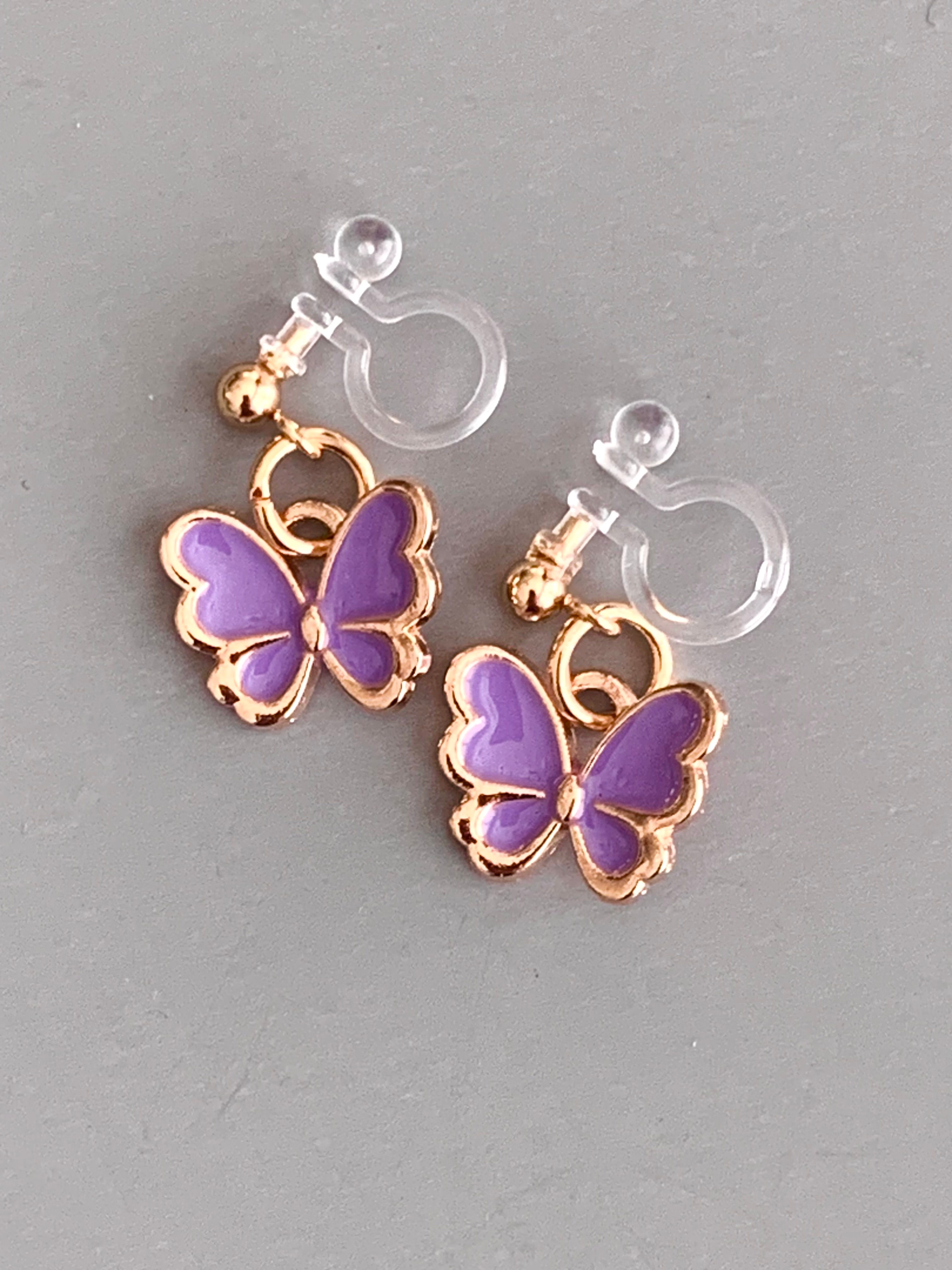 Butterfly Clip On Earrings: Enamel, Non Pierced Ears - Invisible Jewelry for Kid