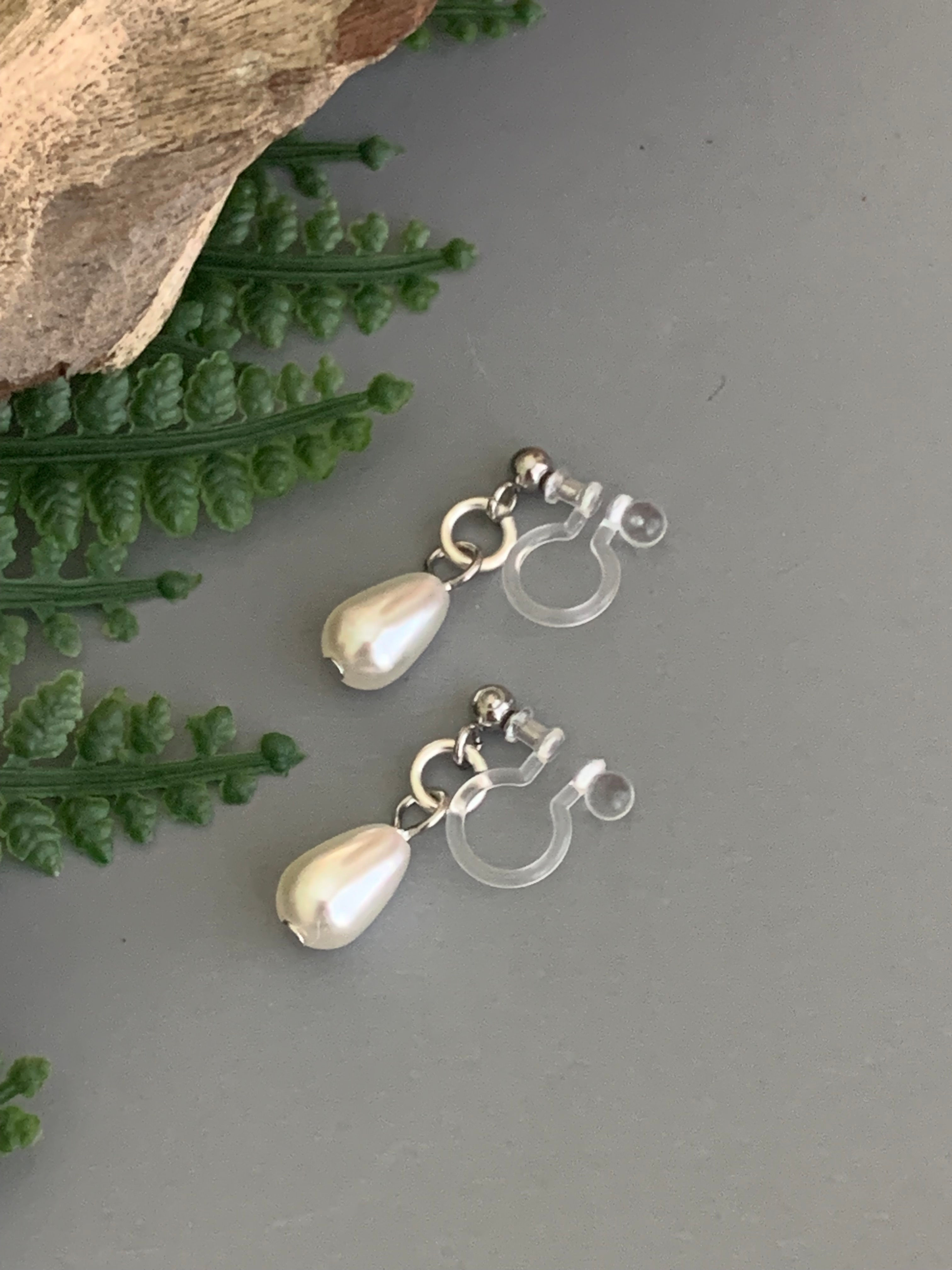 White Teardrop Pearl Clip On Earrings: Non Pierced Kids Jewelry