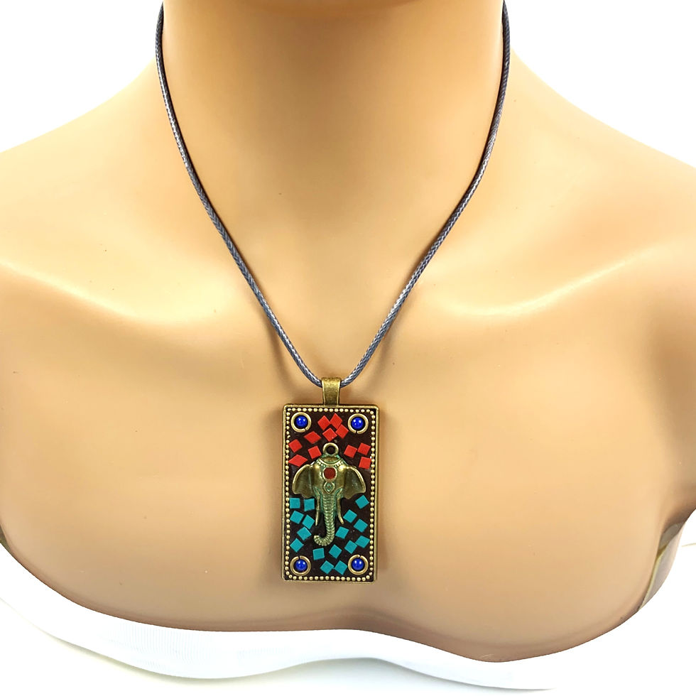 Thumbnail: Elephant pendant necklace with red and blue accents