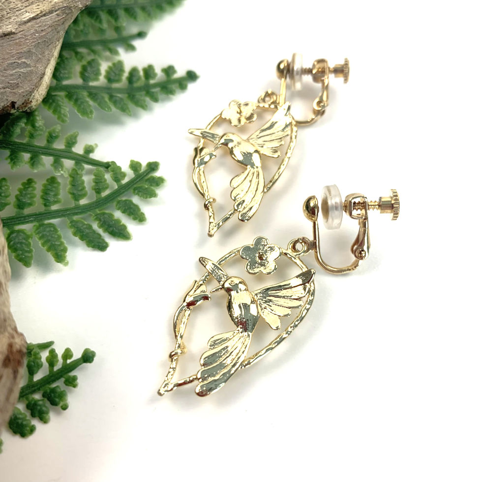 Thumbnail: Gold ornate clip-on earrings with bird design