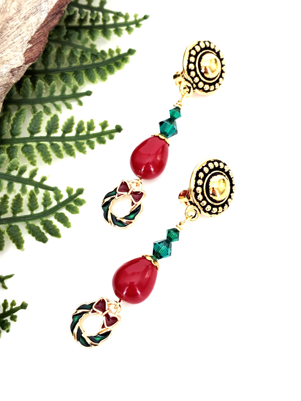 Image of two holiday clip-on earrings
