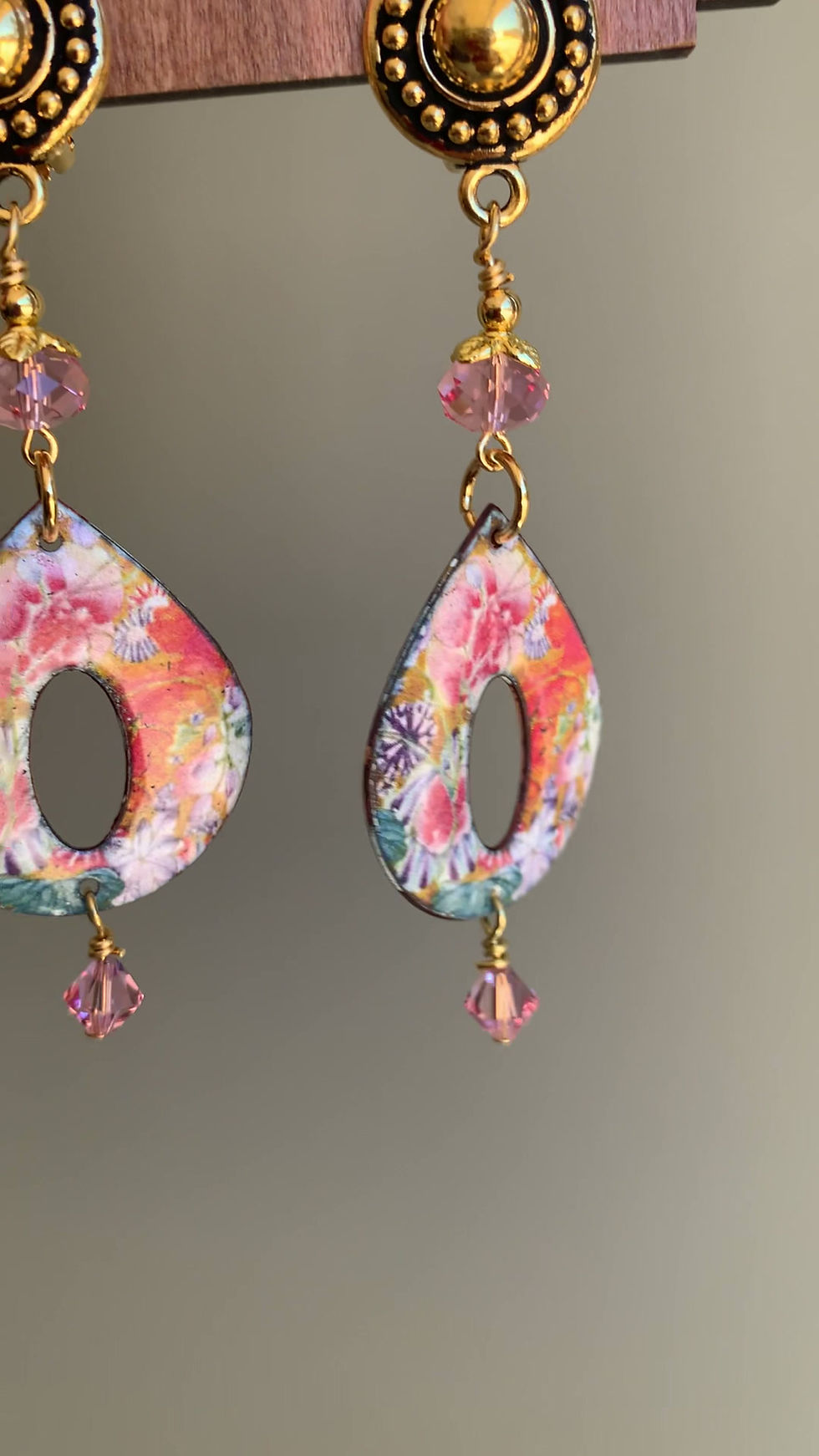 Thumbnail: A video of colorful floral clip on dangle earrings