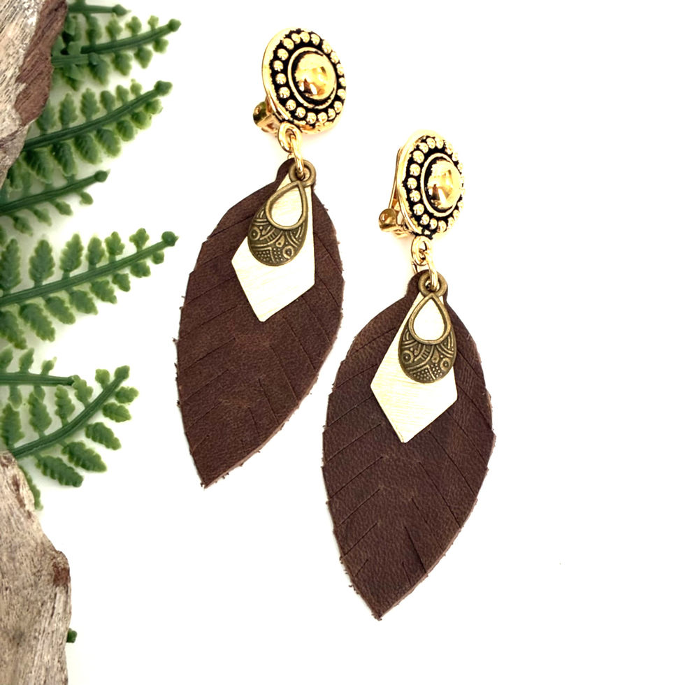 An image of both Boho leather clip on earrings.