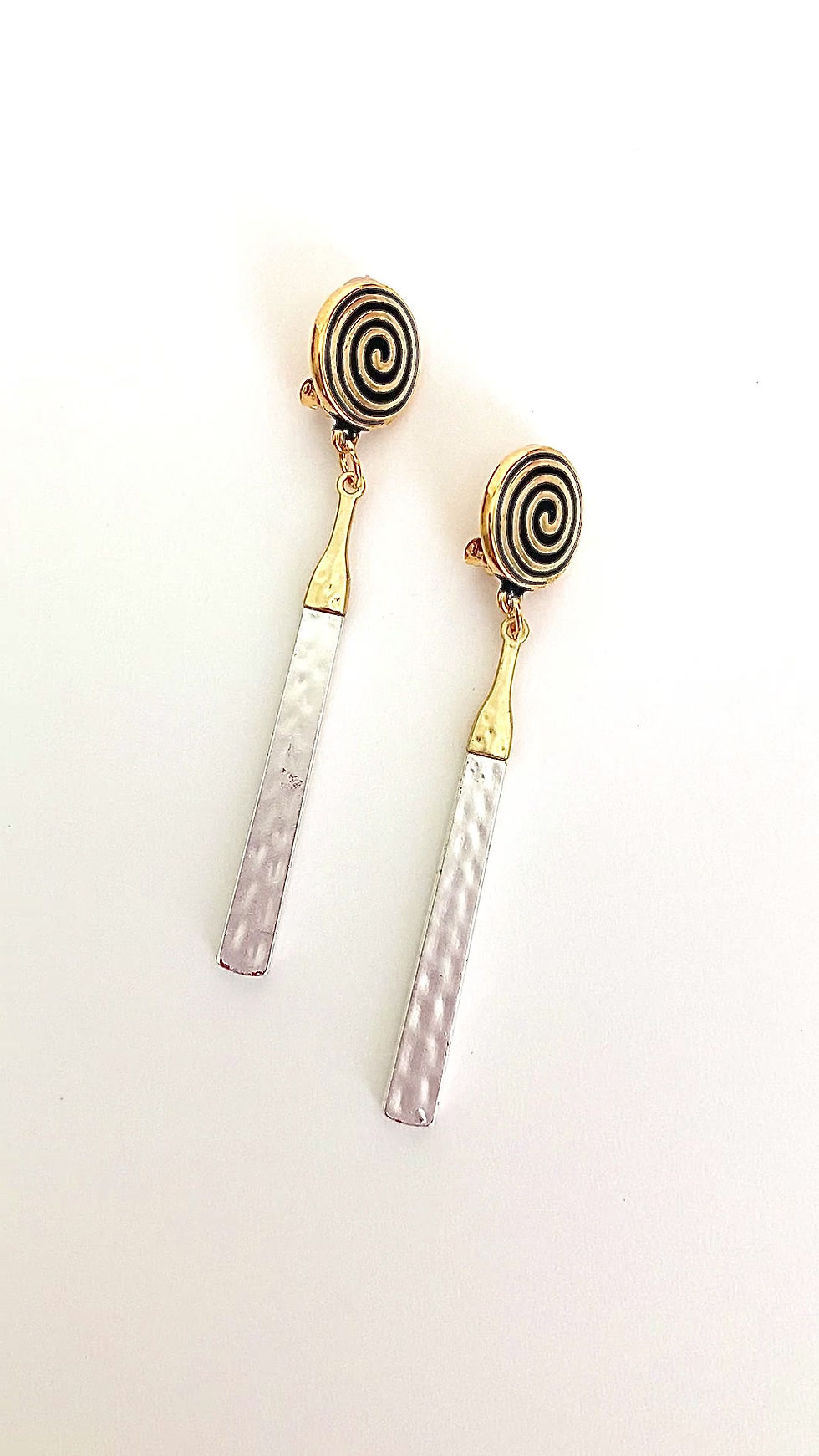 Thumbnail: A video of silver and gold long thin clip on earrings