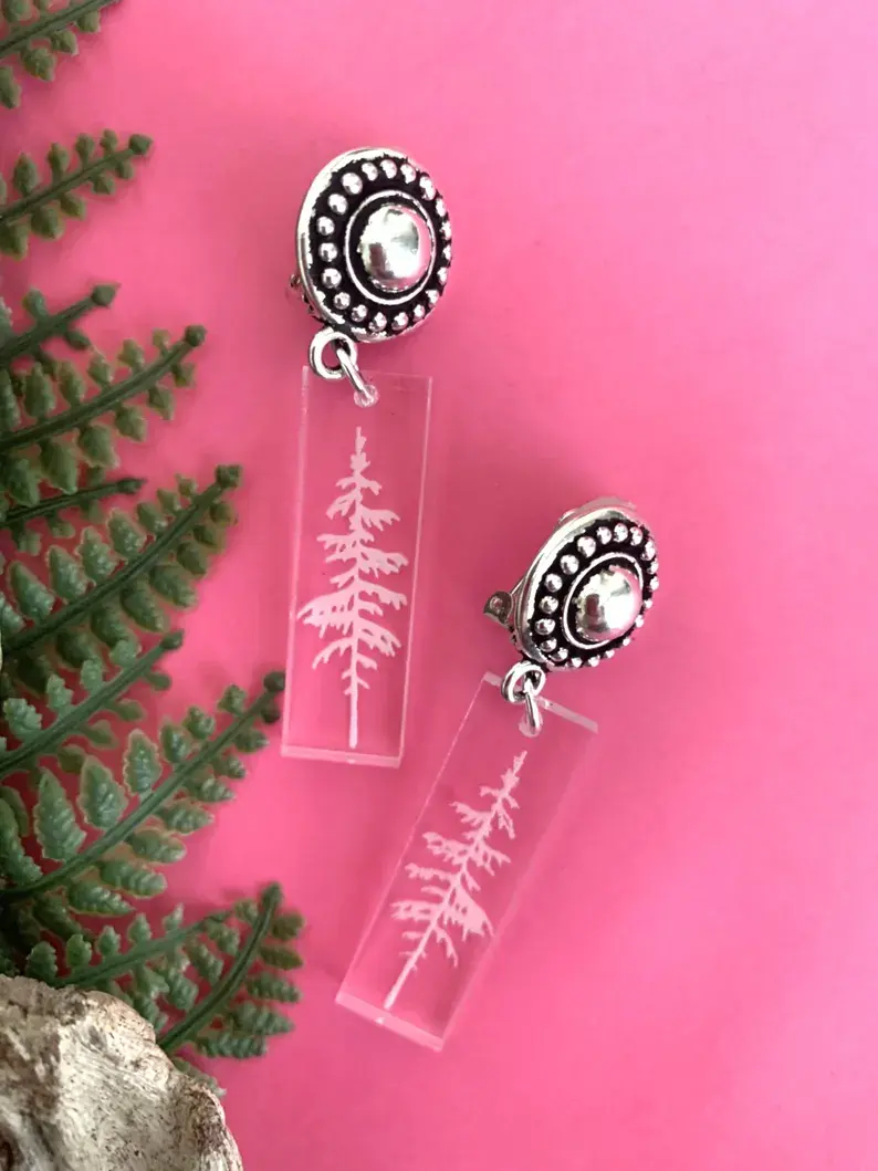 Thumbnail: Clear Acrylic Minimalist Clip-on Earrings for Women with Non Pierced Ears