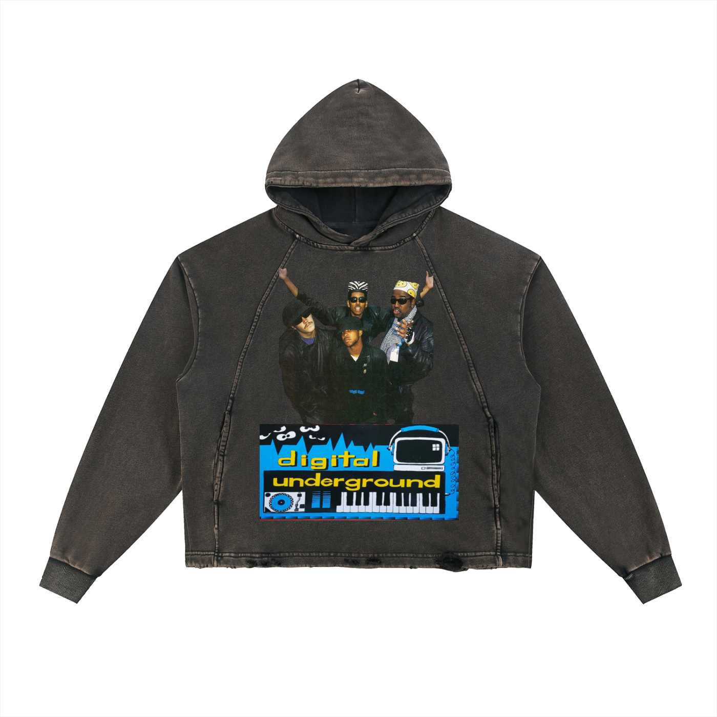 Vintage Washed Frayed-Hem Hoodie