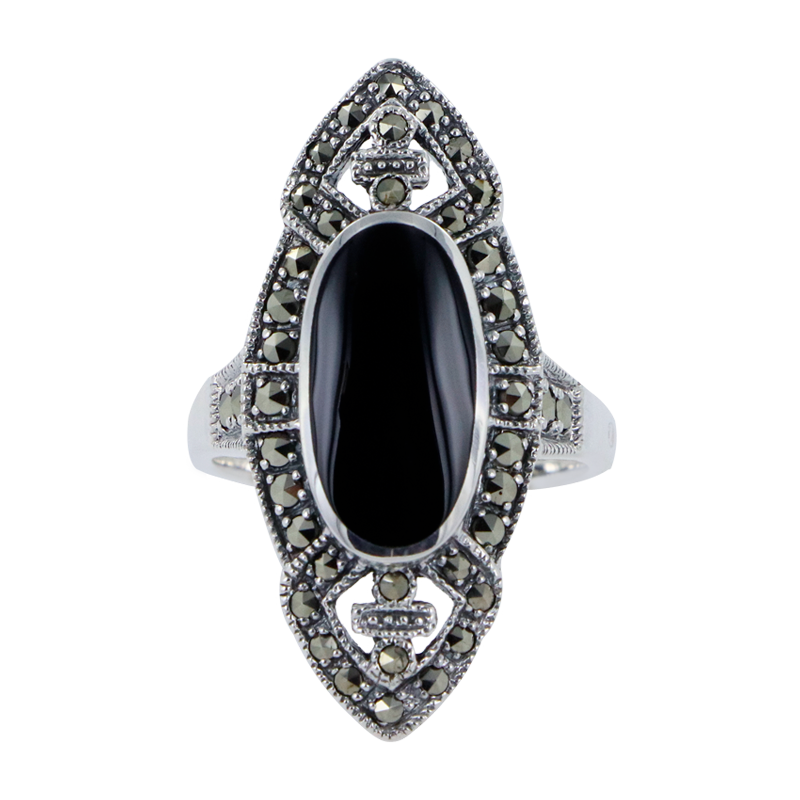 Bague en Argent 925 ( Onyx - Marcassites)