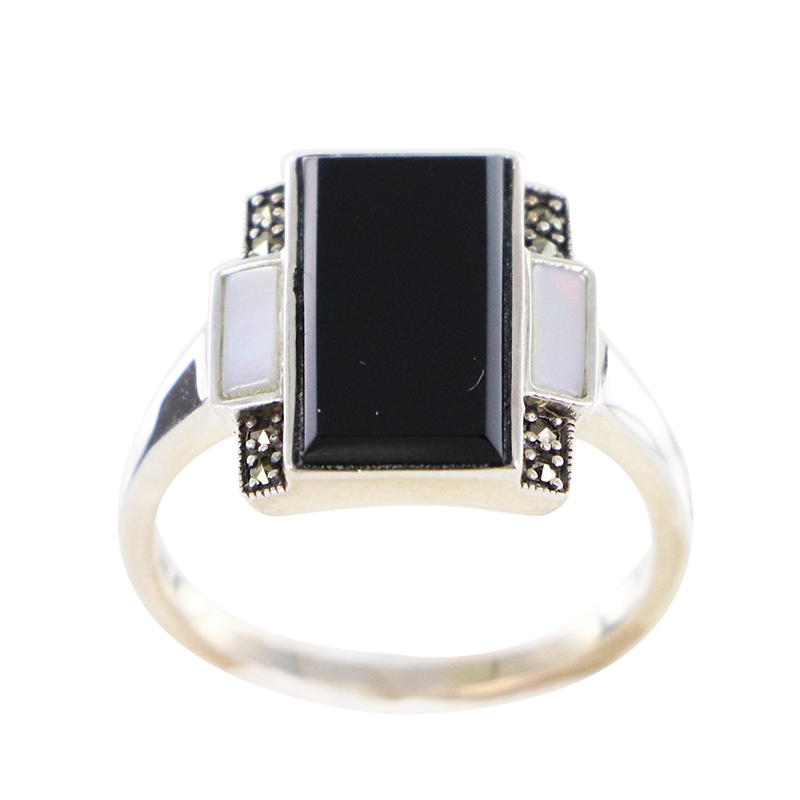 Bague en Argent 925 (Nacre - Onyx - Marcassites)