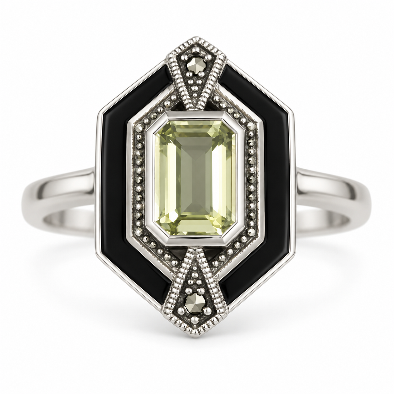 Bague en argent 925 ( Quartz lemon - Marcassites )