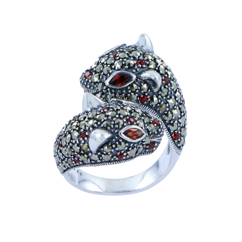 Bague En Argent 925 (Grenat - Marcassites)