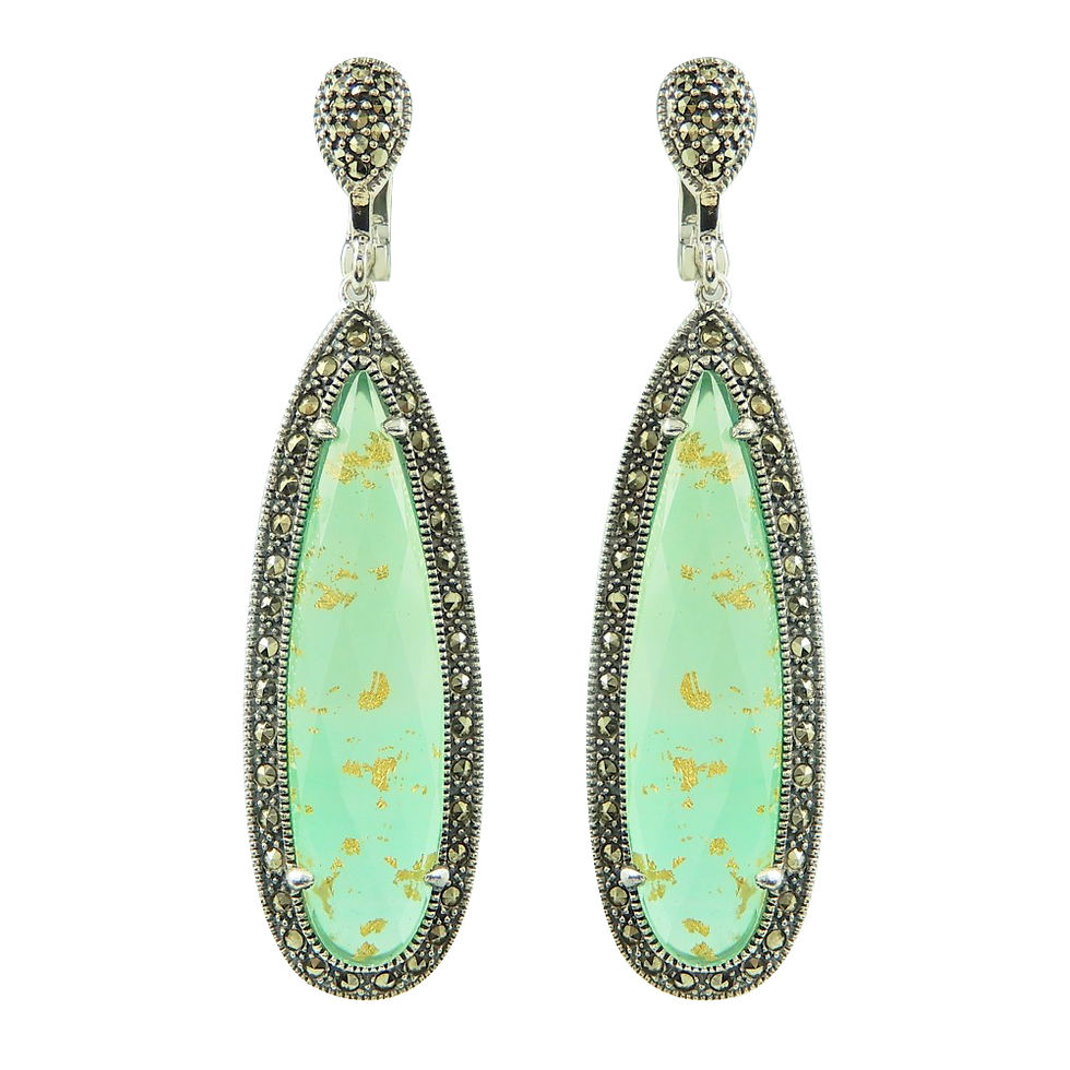 Boucles D'oreilles Pendantes En Argent 925 - Goutte De Jade Vert Veiné, Neuf Sans Emballage