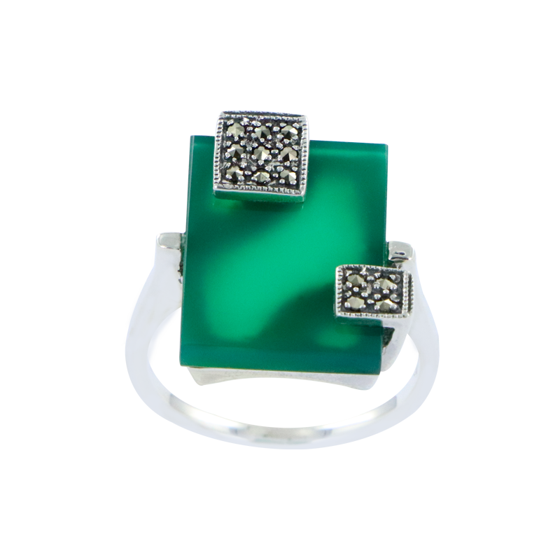 Bague en Argent 925 (Agate Verte - Marcassites)
