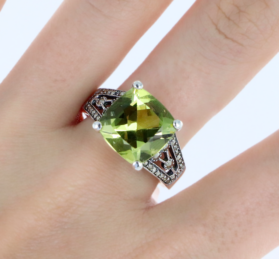 Miniature : Bague en Argent 925 (Quartz Lemon - Marcassites)